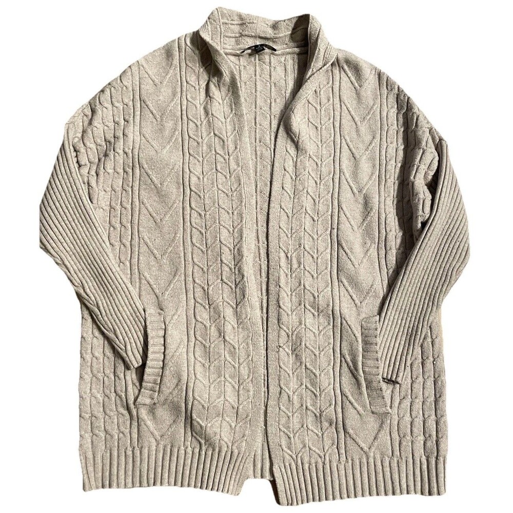 Cyrus Women's Cable Knit Open Front Cardigan - Size Small Beige